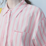 Women's Casual Striped Short Sleeve Shirt, Front Pocket