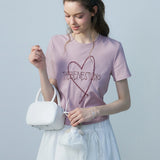Women's Pink Graphic Cropped T-Shirt - Heart Print