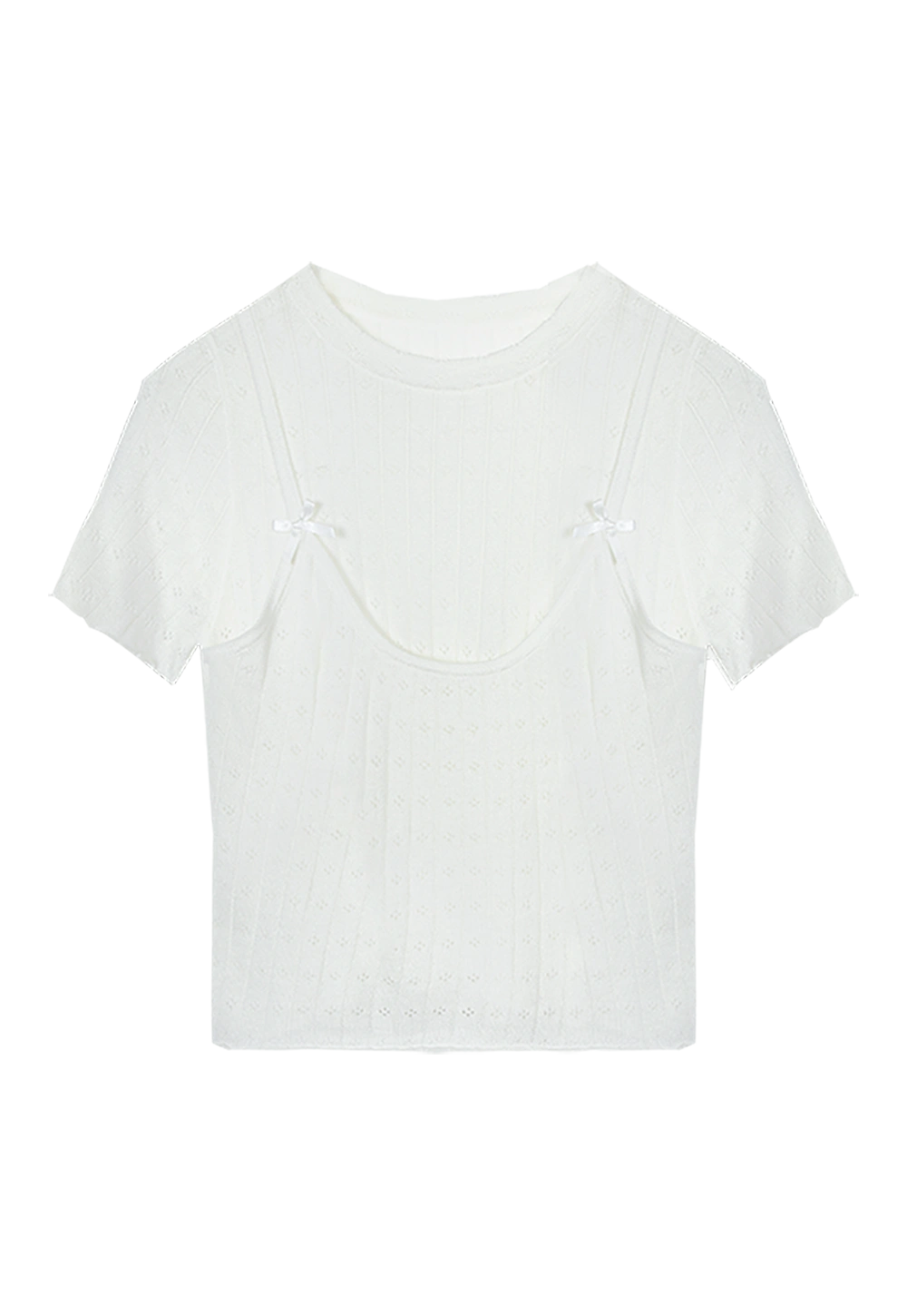 Women's Knit Short Sleeve Top with Embellished Neckline and Bow Details