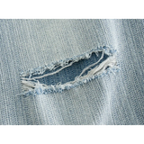 Seluar Jeans Kaki Lebar Bermasalah - Cuci Ringan dengan Perincian Edgy