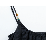 Beige Linen Maxi Dress with Adjustable Gemstone Straps