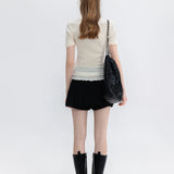 Sweet Ruffled Knit Top with Bow Detail