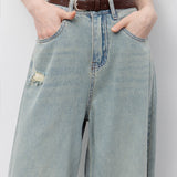 Jeans Lurus Kaki Lurus Pinggang Tinggi Longgar Wanita