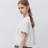 Women's Lace Eyelet Tie-Front Short-Sleeve Blouse