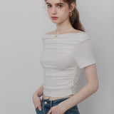 Women's Horizontal Line Design Cinched Waist Short Sleeve T-Shirt