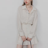 Women's Striped Shirt with Pleated Skirt Set
