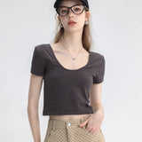 Women's Short Sleeve Blouse - Chic Square Neckline Top