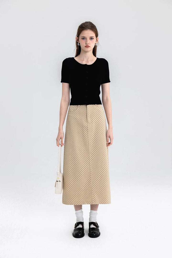 Chic Polka Dot A-Line Midi Skirt