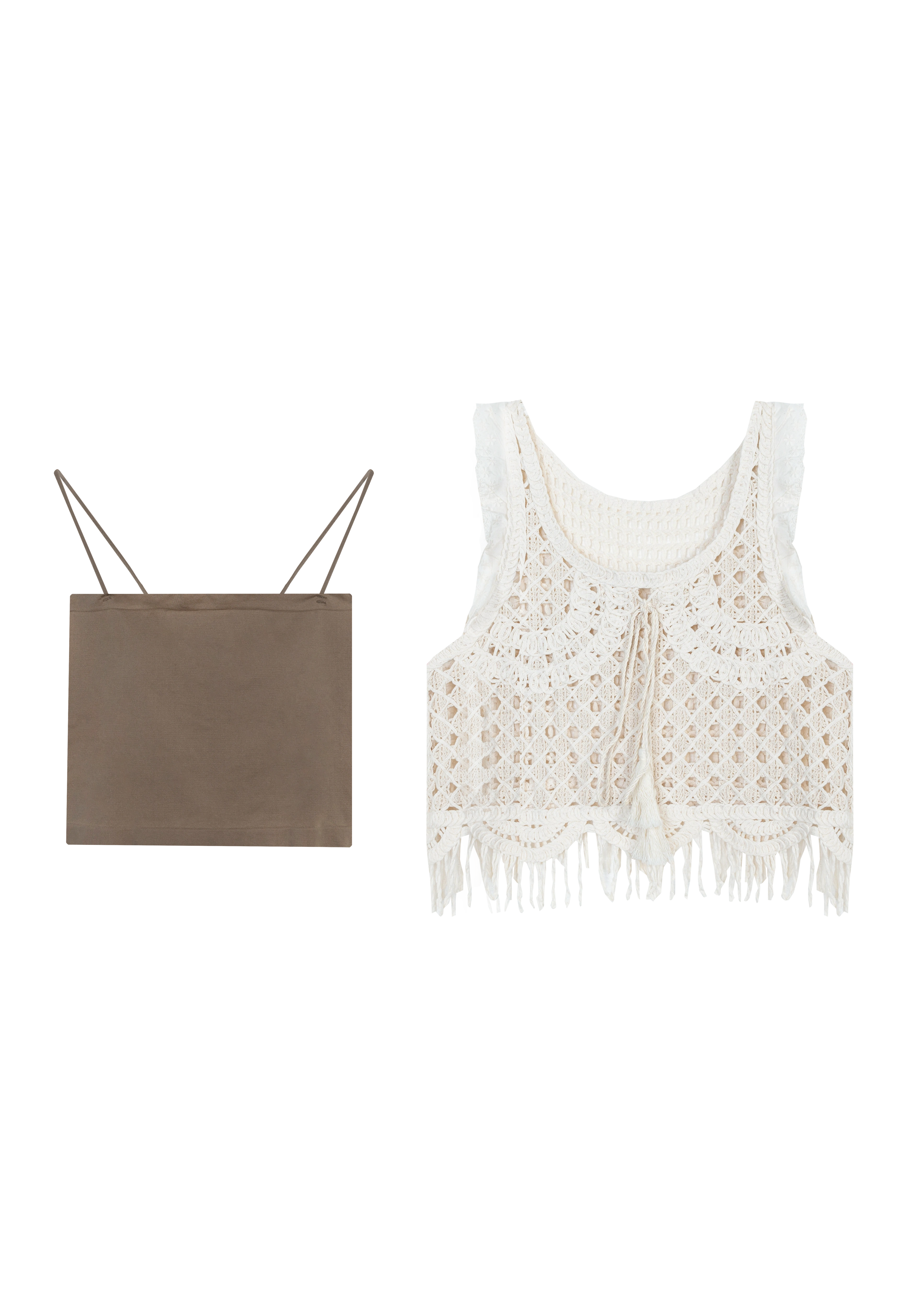 Women's Two-Piece Lace Crochet Vest and Spaghetti Strap Tank Top Set