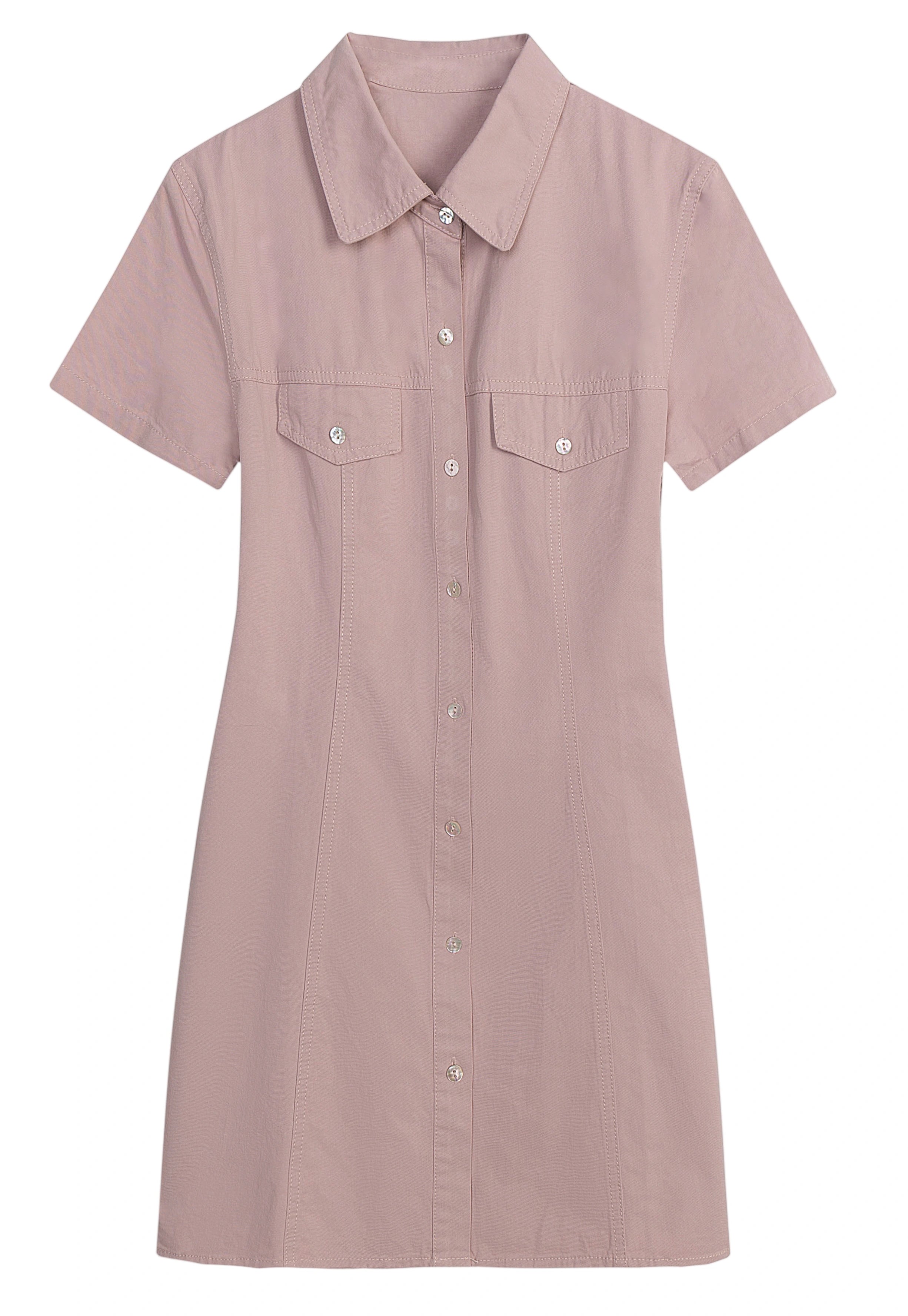 Women's Short Sleeve Button-Down Shirt Dress with Pockets