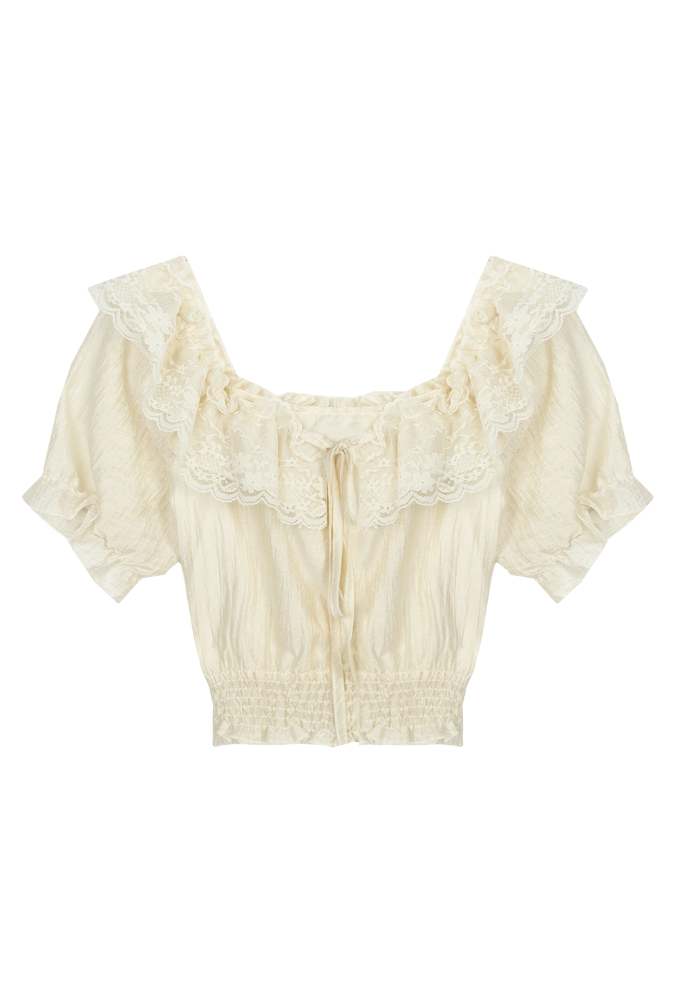 Women's Off-Shoulder Lace Trim Blouse with Smocked Waist