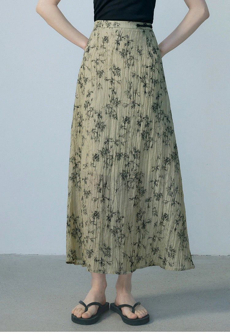 Women's Beige Maxi Skirt with Black Bamboo Print