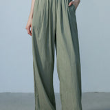 Flowy Sage Green Wide-Leg Pants - Comfortable and Stylish