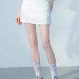 Chic White Lace Mini Skirt for Women - Floral Embroidery Detail