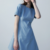 Gaun A-Line Biru Elegan Wanita dengan Lengan Kembung - Sesuai untuk Pakaian Kasual atau Formal