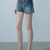Classic High-Waisted Denim Shorts with Brown Leather Belt