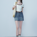 Stylish Denim Mini Skirt with Included Leather Belt - Perfect for Casual Outings