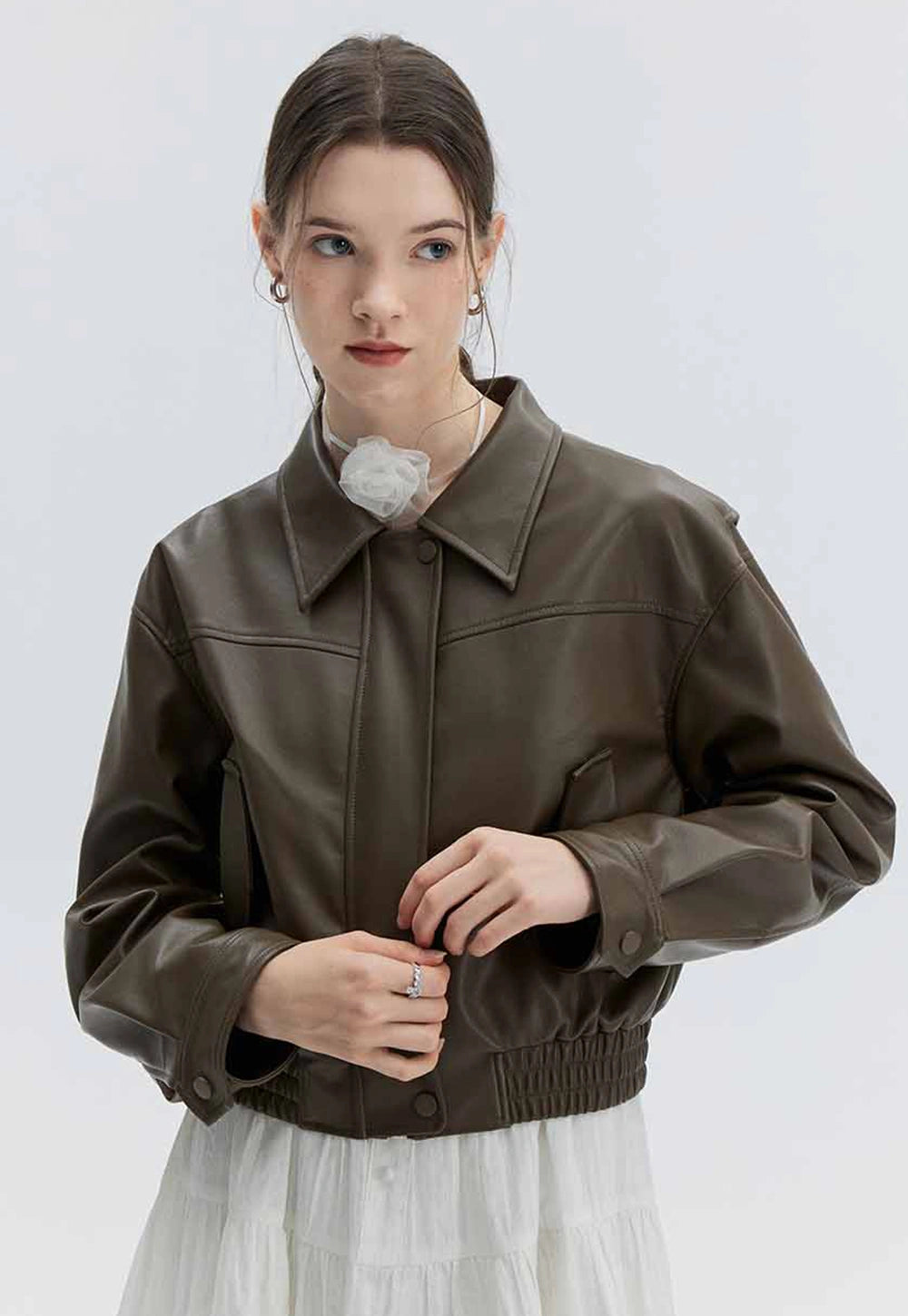 Woman's Cropped Moto Jacket - Spring/Autumn Outerwear