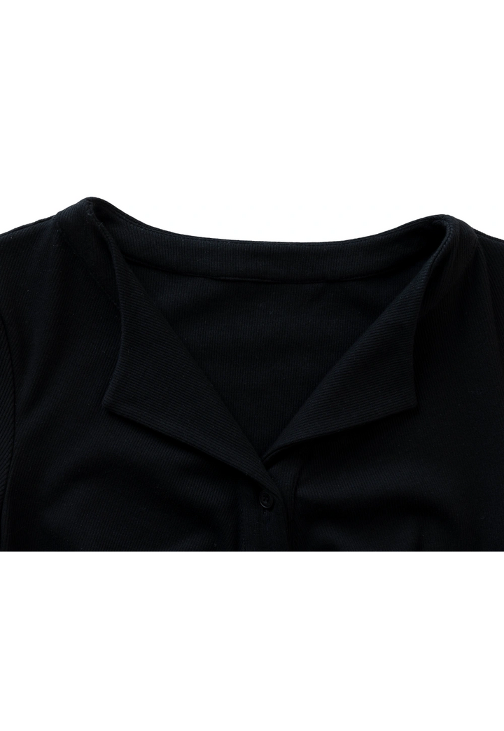 Pakaian Wanita Berkolar Ribber Button-Down - Gaya Musim Panas Kasual（没有价格）