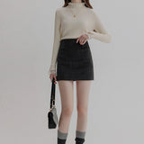 Stylish Woolen Mini Skirt for Women - Soft A-Line Skirt for Winter Elegance