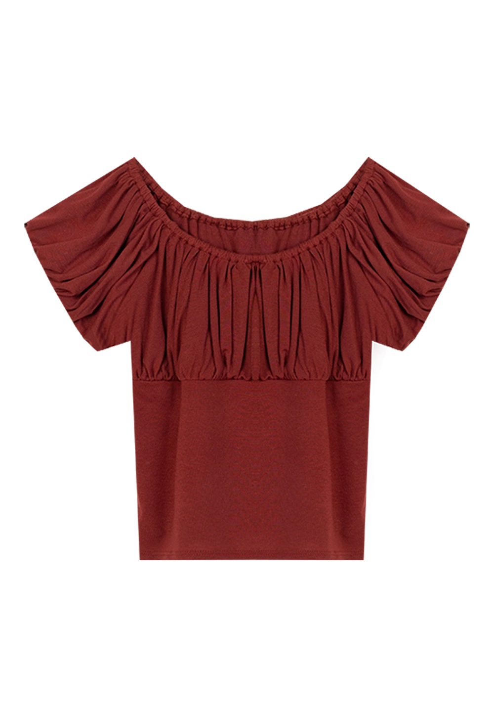 Rust Red Off-Shoulder Top with Ruffle Neckline - Boho Chic Style