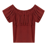 Rust Red Off-Shoulder Top with Ruffle Neckline - Boho Chic Style