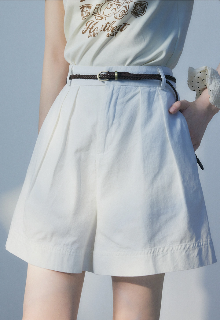 Chic Pleated Shorts with Braided Belt Detail