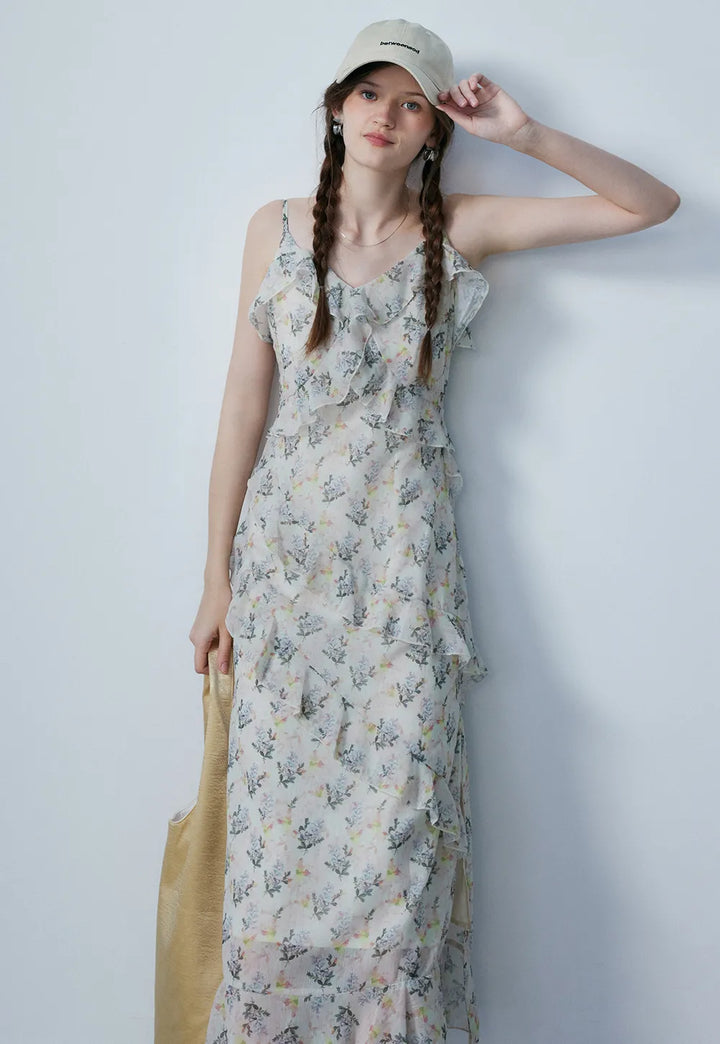 Women's Floral Print Spaghetti Strap Tiered Dress