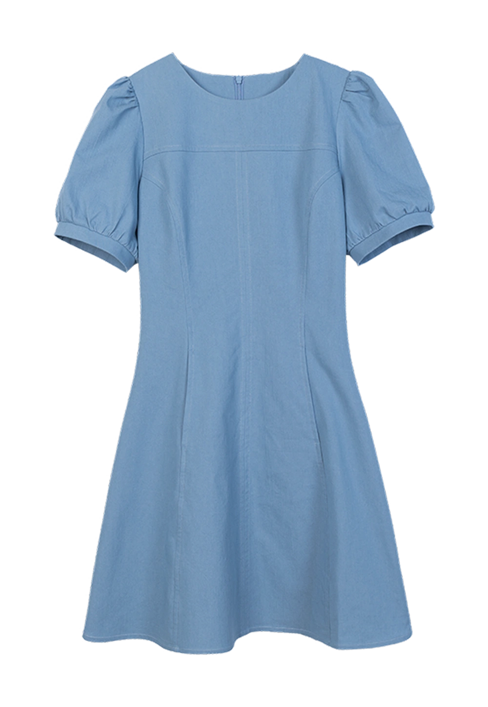 Women's Elegant Blue A-Line Dress with Puffed Sleeves - Perfect for Casual or Formal Wear