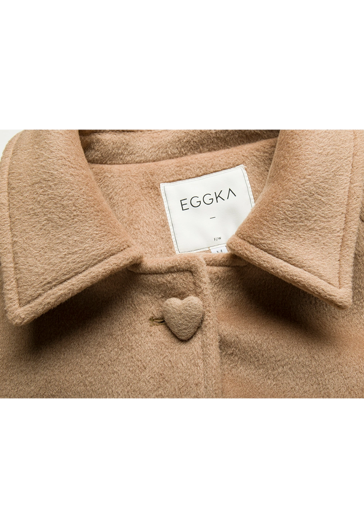 Women's Long Wool Blend Coat with Heart Buttons
