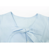 Bow puff sleeve V-neck short-sleeved top