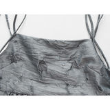 Women's Grey Textured Peplum Tank Top - Adjustable Straps, Chic Gathered Waist