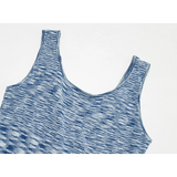 Pakaian Maxi Tanpa Lengan Cetak Biru Wanita dengan Perincian Pinggiran