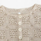 Cardigan Lengan Panjang Crocheted Chic dengan Butiran Butang