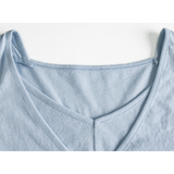 Women's Light Blue V-Neck T-Shirt with Front Knot Detail