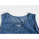 Women's Denim Vest and Skirt Set with Button Details