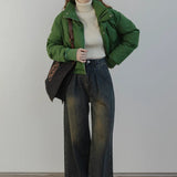 เสื้อแจ็คเก็ตผ้าคอตตอนบุนวมสำหรับผู้หญิง - ให้ความอบอุ่นในฤดูหนาวพร้อมกระเป๋าซิป