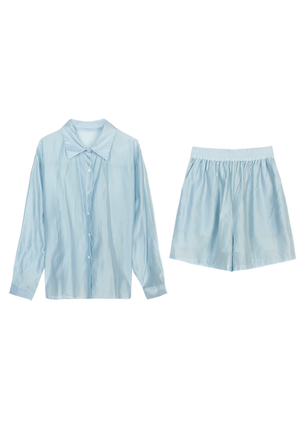 Women's Two-Piece Long Sleeve Button-Down Shirt and Shorts Set
