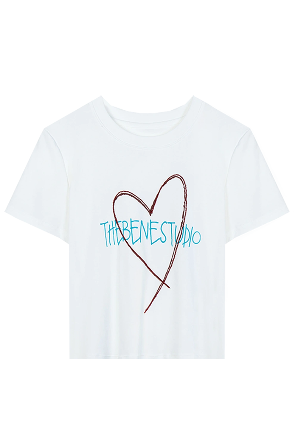 ight Pink T-Shirt with Heart Sketch and 'Thrive Bene Studio' Text - Artsy Casual Wear