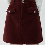 Stylish Maroon Corduroy Mini Skirt with Buttoned Pockets - Fall Fashion Essential