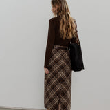 Classic Plaid Midi Skirt with Belted Waist
