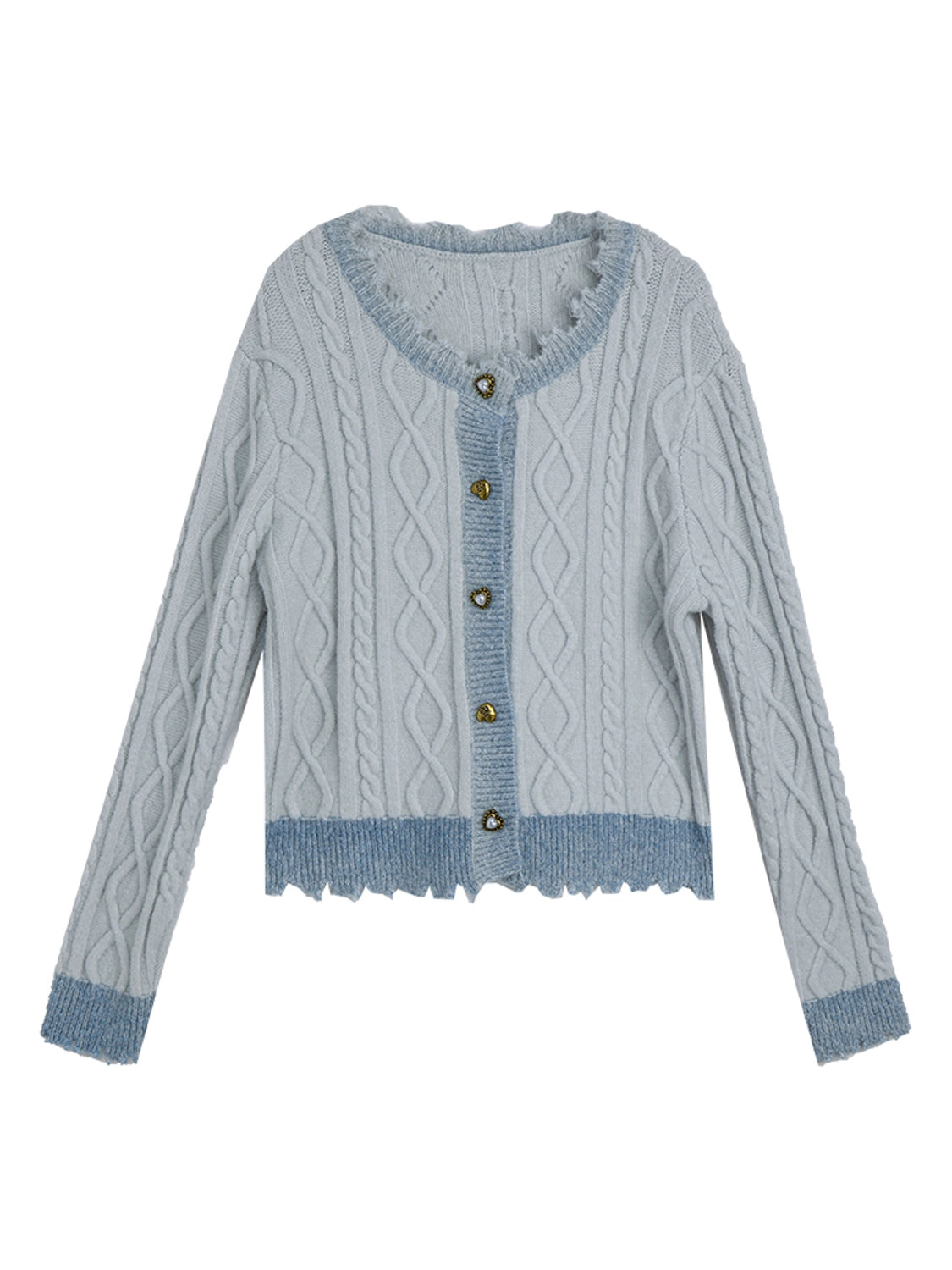 Women's Classic Cable Knit Cardigan with Chic Contrast Trim and Elegant Button Detail