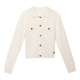 Women's Collared Cable Knit Cardigan with Patch Pockets
