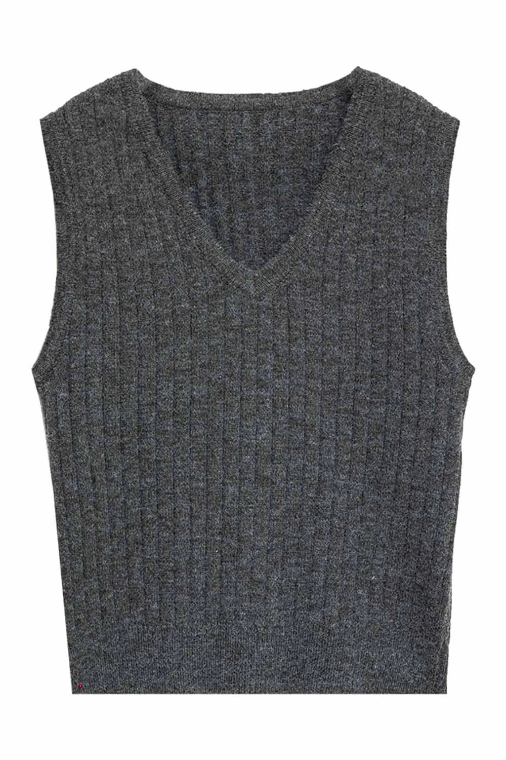 Áo vest dệt kim cổ chữ V không tay màu xám than