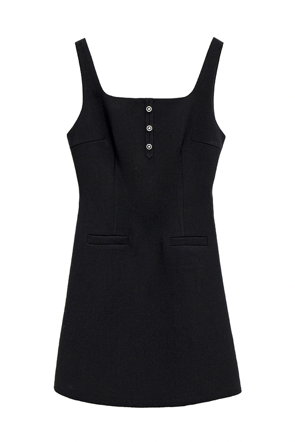 Sleeveless A-line Dress with Henley Neckline and Front Pockets