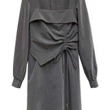 Long Sleeve Dress with Gathered Waist and Flounce Overlay