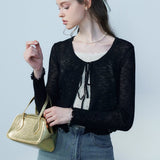 Chic Cropped Knit Cardigan with Tie Detail