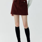 Stylish Maroon Corduroy Mini Skirt with Buttoned Pockets - Fall Fashion Essential