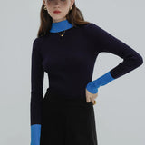 Áo len cổ giả có vòng bít tương phản dành cho nữ - Áo len dệt kim ấm cúng