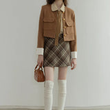 Skirt Mini A-Line Kotak-kotak Wanita - Corak Berkotak-kotak Bergaya